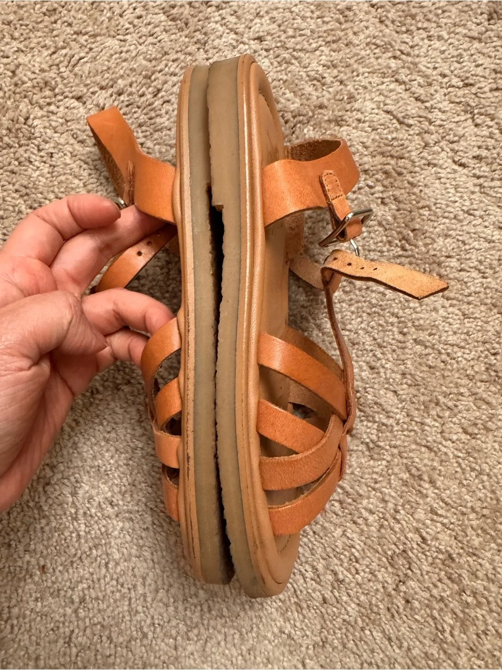 Zara Girls Tan Leather Strappy Sandals